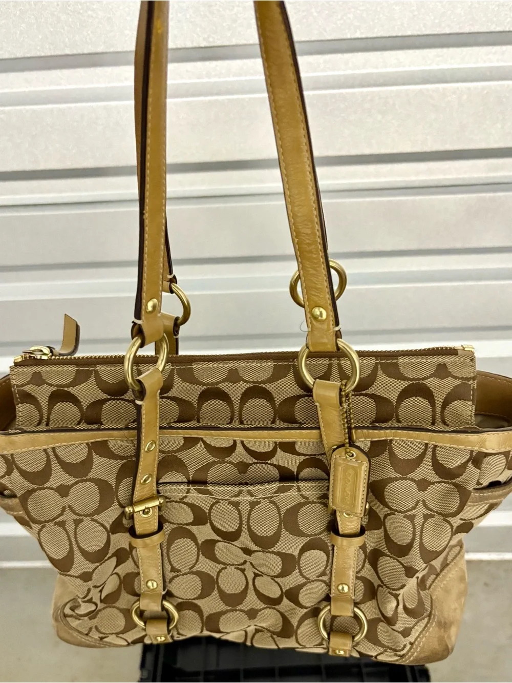 Coach Signature Jacquard Tote in Khaki Tan